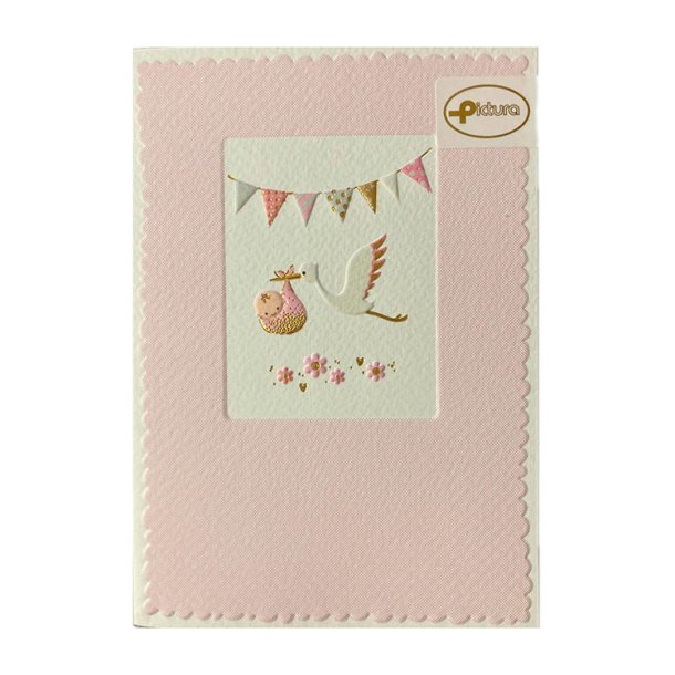 Kort med Natur Kuvert. / Stork med Baby  Lyser�d