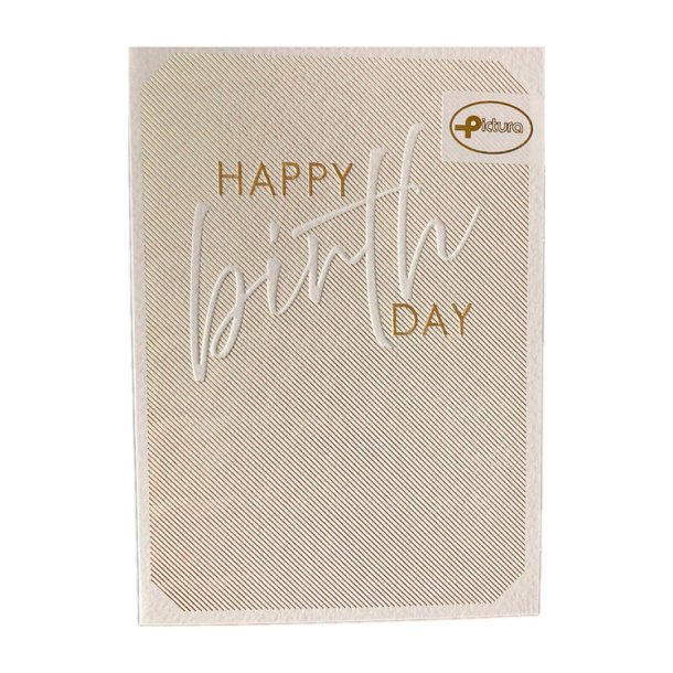 Kort med Natur Kuvert. / Guld Striber "HAPPY birth DAY"