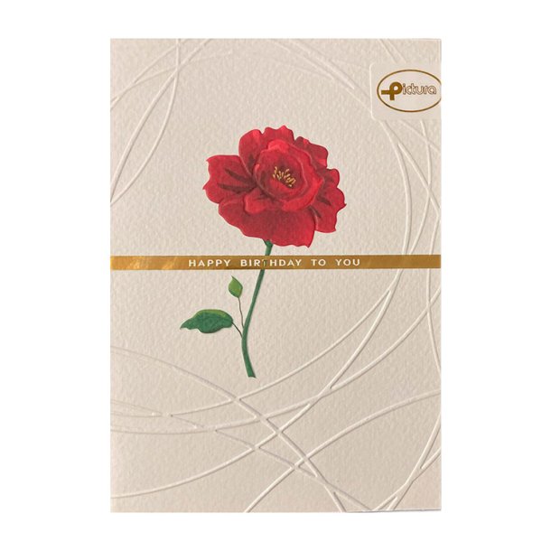 Kort med Natur Kuvert. / R�d Rose - "HAPPY BIRTHDAY TO YOU"