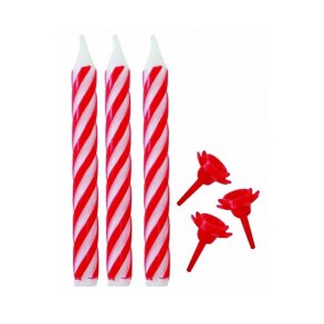 Kagelys Rd-Hvid Stribet/ 12 Stk.