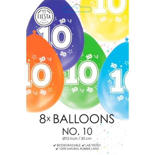 Latex Ballon Mix Farver "10" / 8 stk. 30 cm.