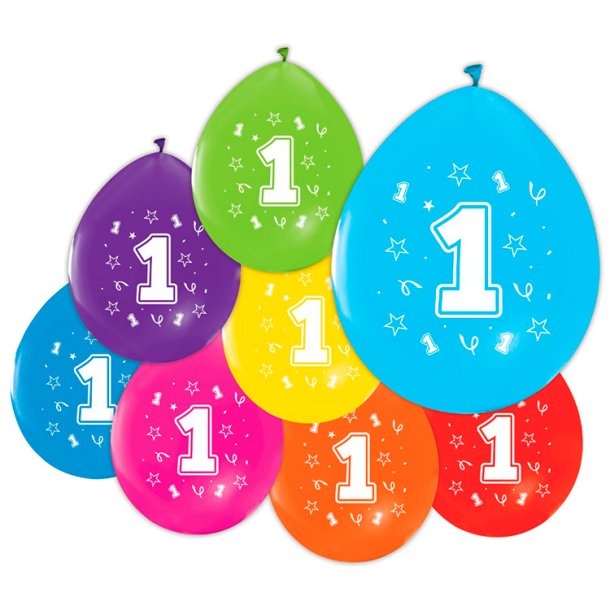 Latex Ballon Mix Farver "1" / 8 stk. 30 cm.