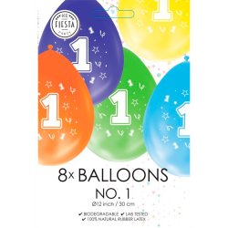 Latex Ballon Mix Farver "1" / 8 stk. 30 cm.