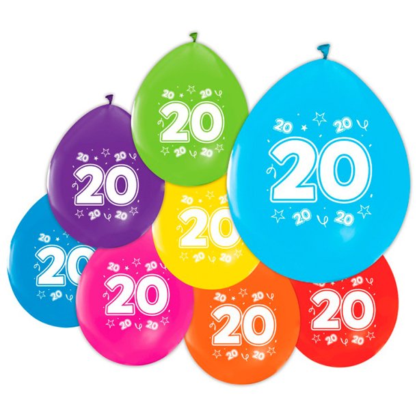 Latex Ballon Mix Farver "20" / 8 stk. 30 cm.