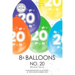 Latex Ballon Mix Farver "20" / 8 stk. 30 cm.
