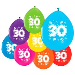 Latex Ballon Mix Farver "30" / 8 stk. 30 cm.