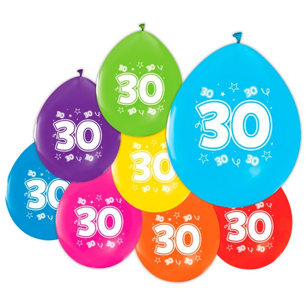 Latex Ballon Mix Farver "30" / 8 stk. 30 cm.