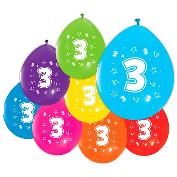 Latex Ballon Mix Farver "3" / 8 stk. 30 cm.