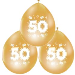 "50" Guld Latex Balloner / 8 stk. 