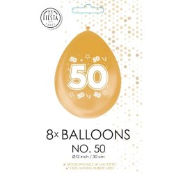 "50" Guld Latex Balloner / 8 stk. 