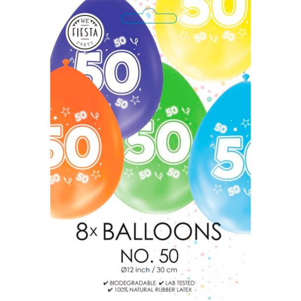 Latex Ballon Mix Farver "50" / 8 stk. 30 cm.