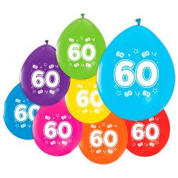 Latex Ballon Mix Farver "60" / 8 stk. 30 cm.