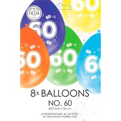 Latex Ballon Mix Farver "60" / 8 stk. 30 cm.