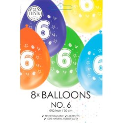 Latex Ballon Mix Farver "6" / 8 stk. 30 cm.