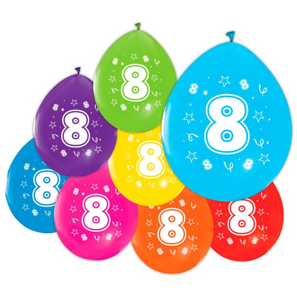 Latex Ballon Mix Farver "8" / 8 stk. 30 cm.