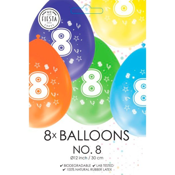 Latex Ballon Mix Farver "8" / 8 stk. 30 cm.