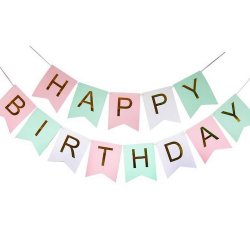 Happy Birthday Banner/ Mint, Lyserd, Hvid