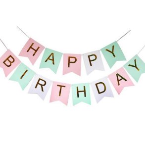 Happy Birthday Banner/ Mint, Lyserd, Hvid