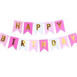 Happy Birthday Banner/ Pink, Lyserd, Hvid