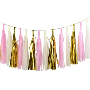 Tassel Guirlande 4 meter- Guld/Hvid/Lyserd