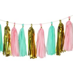 Tassel Guirlande 4 meter- Guld/Mint/Lyserd