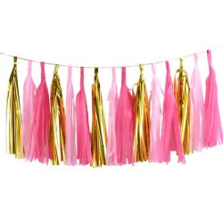 Tassel Guirlande 4 meter- Guld/Lyserd/Pink