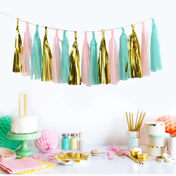 Tassel Guirlande 4 meter- Guld/Camel/Rhvid