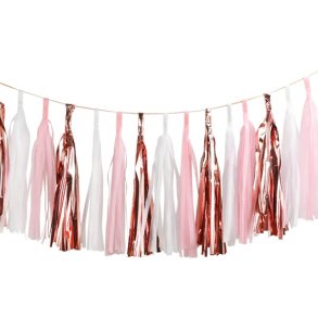 Tassel Guirlande 4 meter- Rose Gold/Hvid/Lyserd