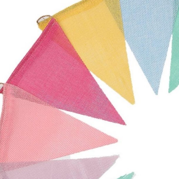 Hicarer 12 Multicolor Flags Imitated Burlap Bunting Banner Fabric Triangle Flag for Party Decoration