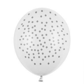 Latex Ballon Hvid M. Guld Prikker 30 Cm./5 Stk.