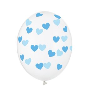 Latex Ballon gennemsigtig M. Lysebl Hjerter 30 Cm./5 Stk.