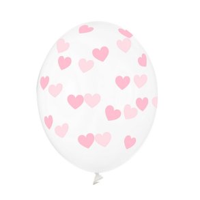  Latex Ballon gennemsigtig M. Lyserd Hjerter 30 Cm./5 Stk.