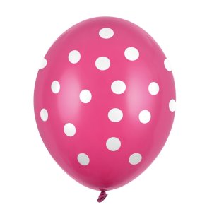 Latex Ballon Fuchsia M. Hvid Dot 30 Cm./ 5 Stk.
