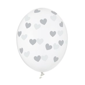 Latex Ballon Gennemsigtig M. Slv Hjerter 30 Cm./5 Stk.