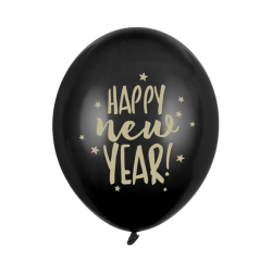 'Happy New Year' Latex Balloner Sort / 6 Stk.