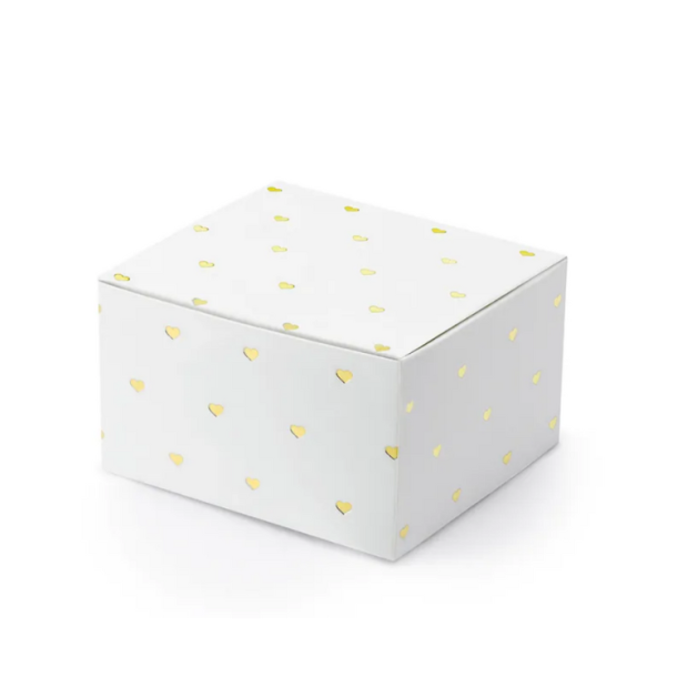 Hvid Gaveske M. Guldhjerter/ 10 Stk. 