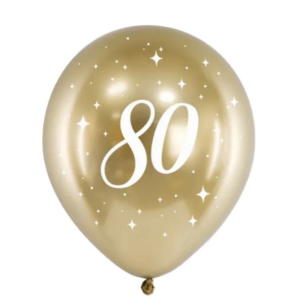 Latex Ballon Guld "80" / 6 Stk. 30 Cm.