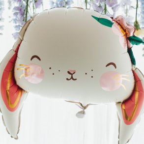 Folieballon Kanin Ansigt M. Blomst 65 x 55 Cm.