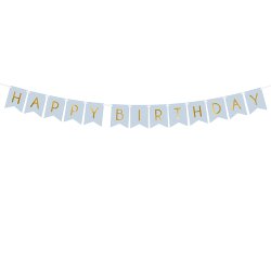 Happy Birthday Banner - Lysebl� / 15 x 175 cm.