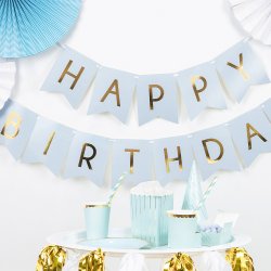 Happy Birthday Banner - Lysebl� / 15 x 175 cm.