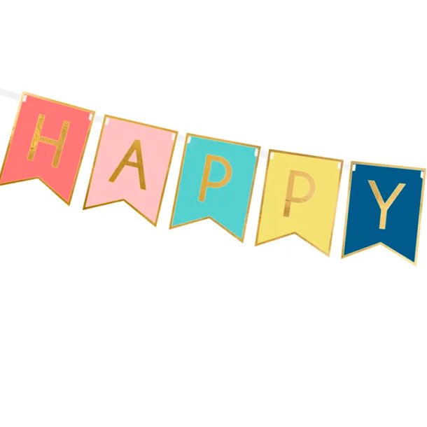 Happy Birthday Banner - Mix Farver / 15 x 175 cm