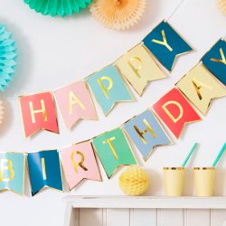 Happy Birthday Banner - Mix Farver / 15 x 175 cm