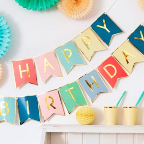 Happy Birthday Banner - Mix Farver / 15 x 175 cm