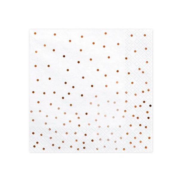 Servietter Hvide m/ Rosegold Prikker 33x33 cm./ 20 stk.