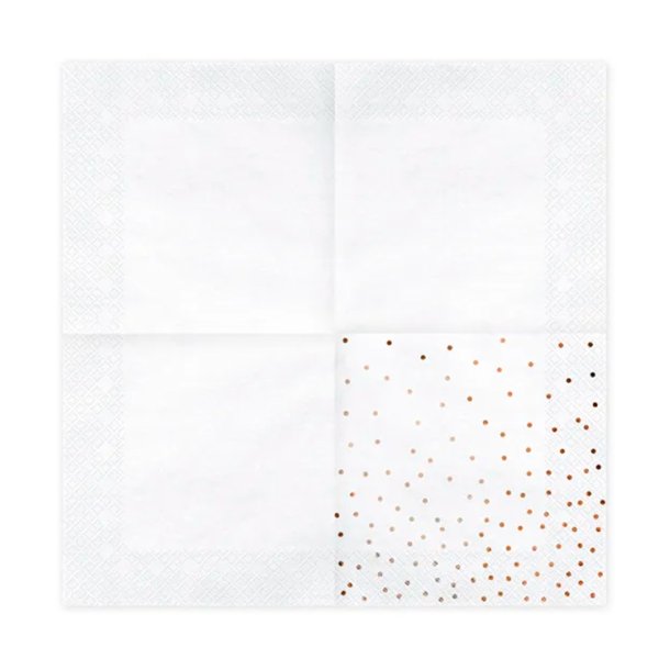 Servietter Hvide m/ Rosegold Prikker 33x33 cm./ 20 stk.