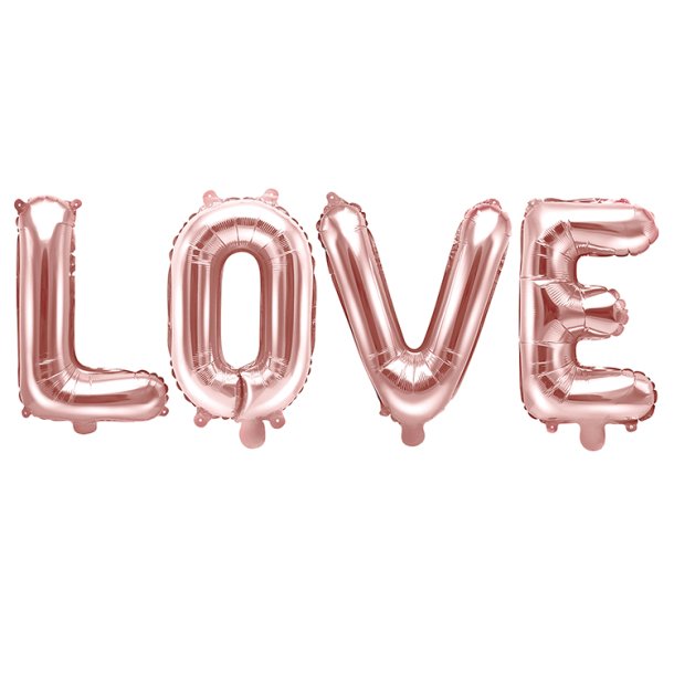 "LOVE" Folieballon Rosegold 35 x 140 cm.