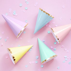 Partyhatte Pastel M. Guldkant/ 6 Stk.