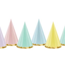 Partyhatte Pastel M. Guldkant/ 6 Stk.