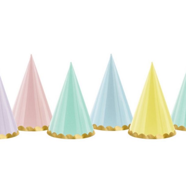 Partyhatte Pastel M. Guldkant/ 6 Stk.