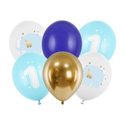 '1' Lysebl- Guld Elefant Ballonst/ 6 Stk.